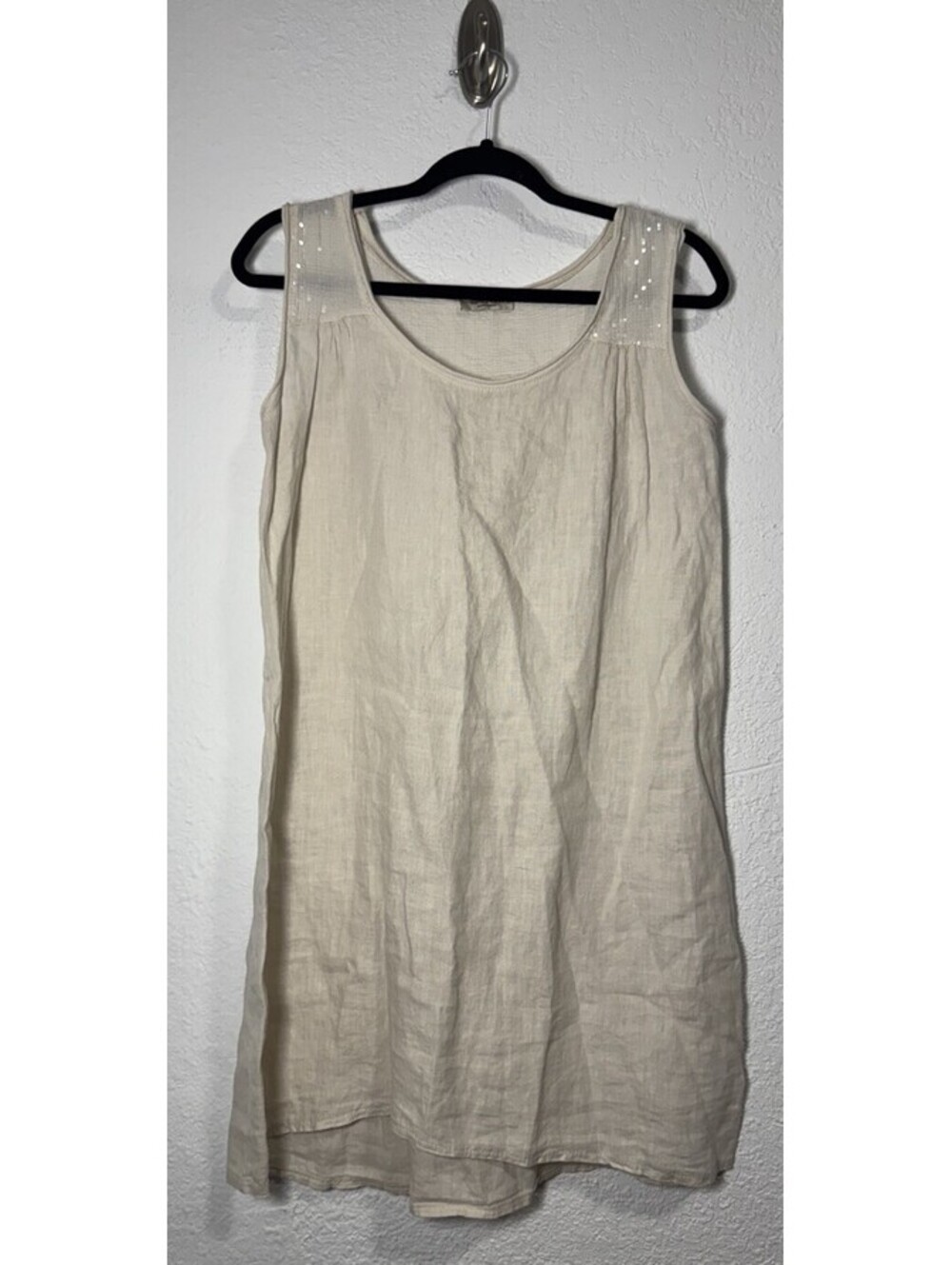 Via Signoria Womens Dress Size Medium Beige Linen Sequined Sleeveless